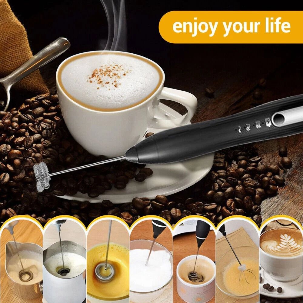 Handheld electric milk frother double whisk