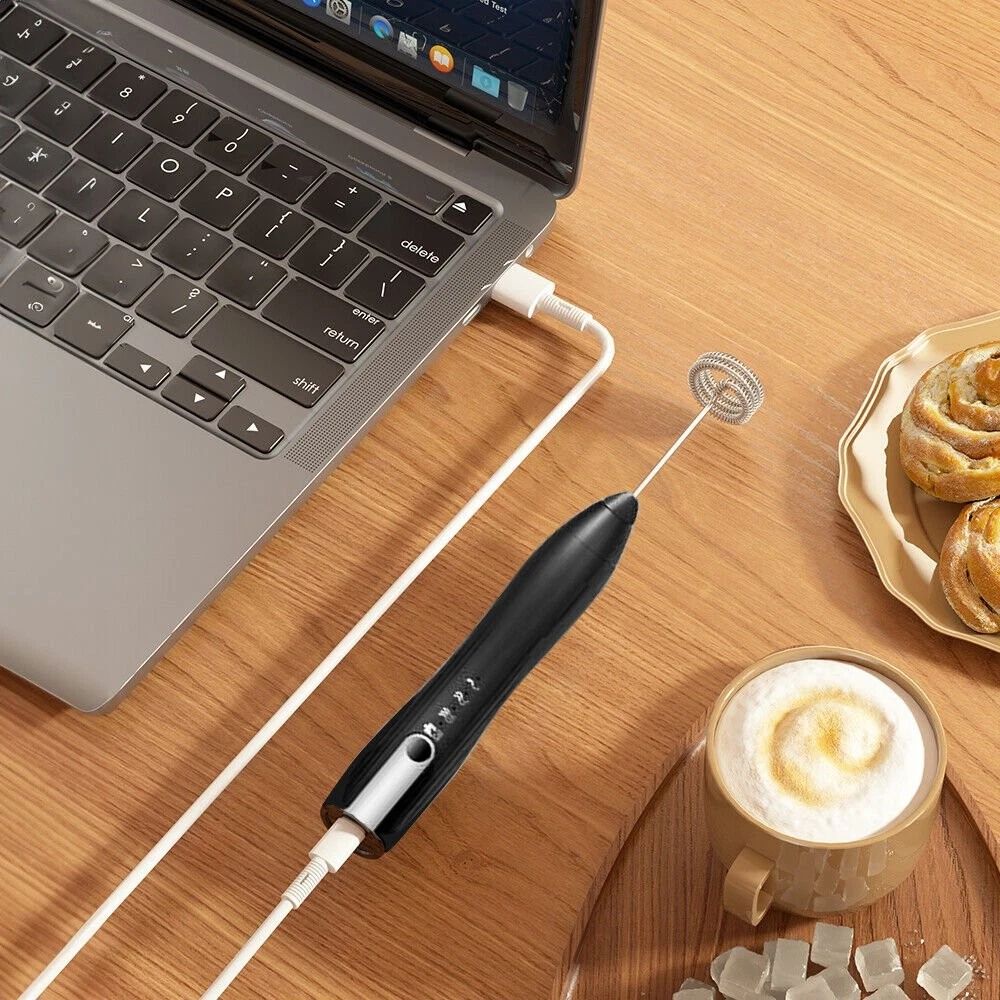 Handheld electric milk frother double whisk