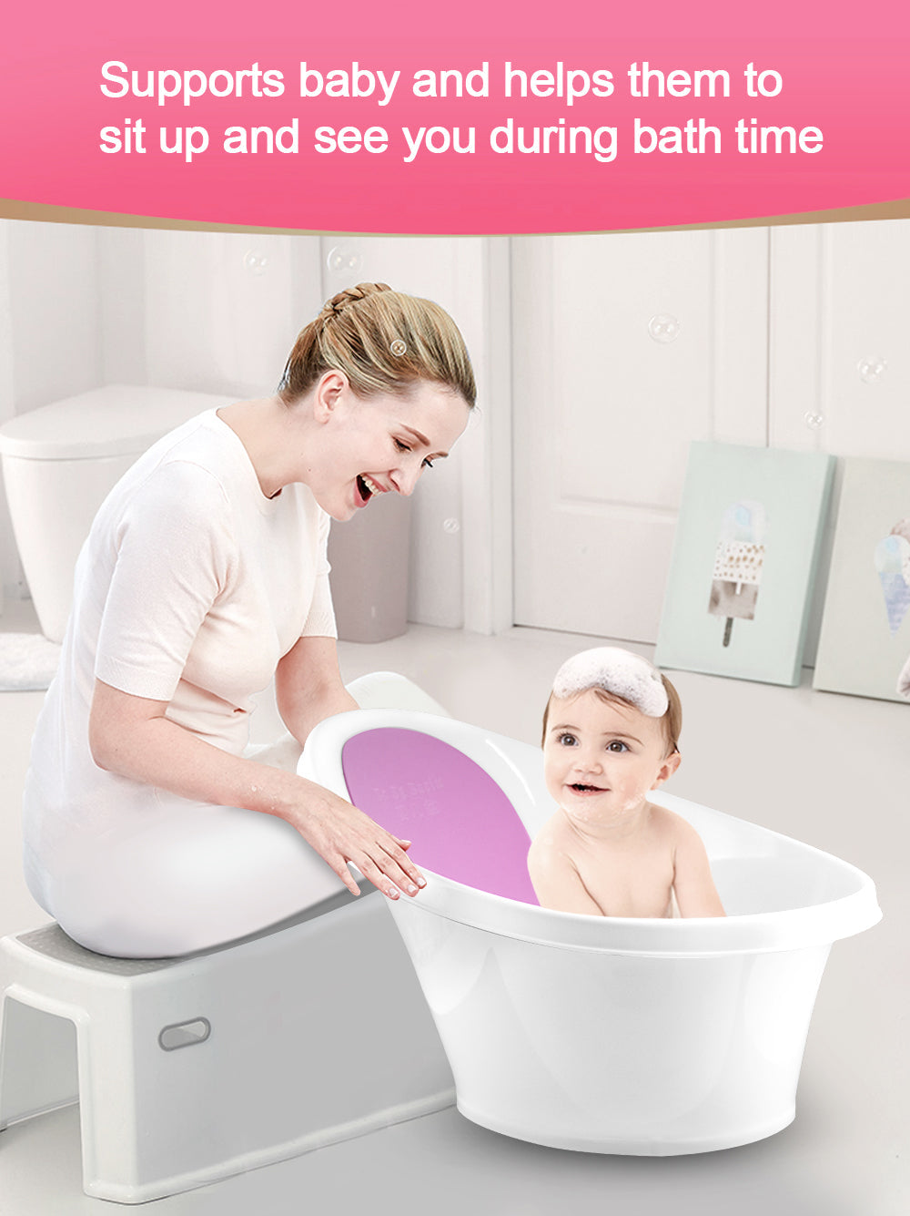Pink Baby Bath With Backrest & Bum Bump Support-2006732771585822723