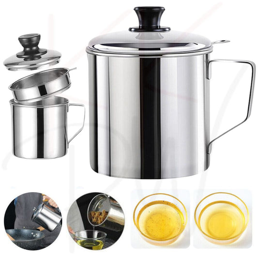 1.8L Stainless Steel Oil Filter Pot Cooking Soup Grease Home Strainer Separator