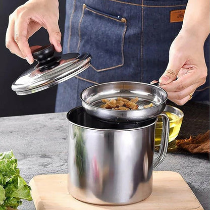 1.8L Stainless Steel Oil Filter Pot Cooking Soup Grease Home Strainer Separator