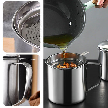 1.8L Stainless Steel Oil Filter Pot Cooking Soup Grease Home Strainer Separator