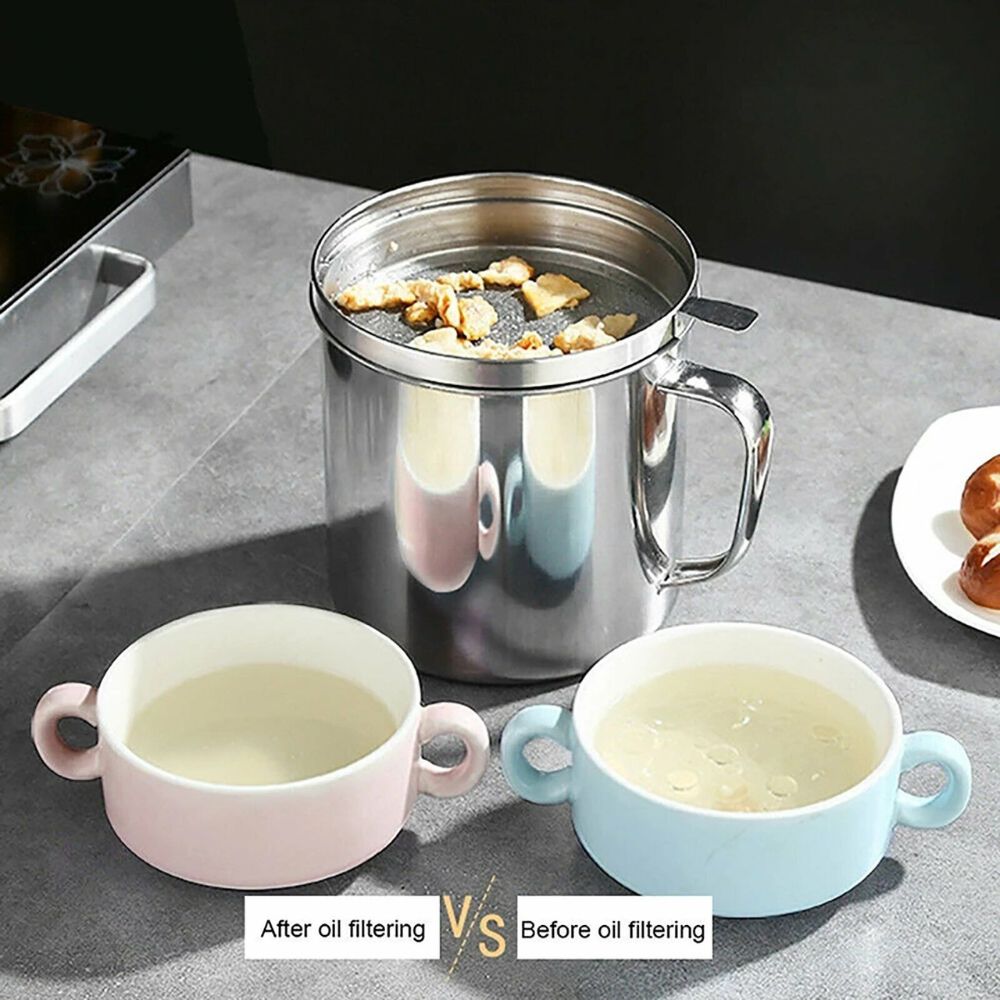1.8L Stainless Steel Oil Filter Pot Cooking Soup Grease Home Strainer Separator
