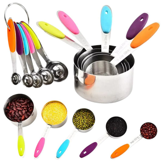 10PCS Stainless Steel Measuring Spoons Cups Baking Teaspoon Kitchen Gadget Kit