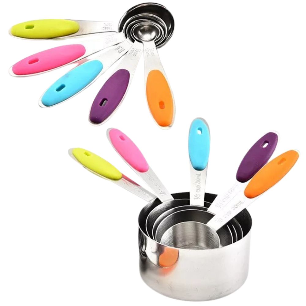 10PCS Stainless Steel Measuring Spoons Cups Baking Teaspoon Kitchen Gadget Kit