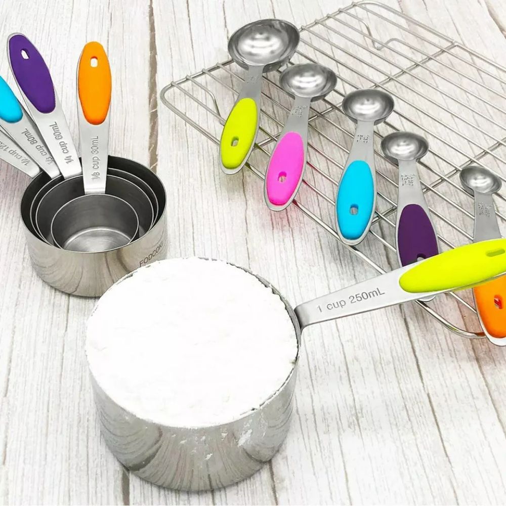 10PCS Stainless Steel Measuring Spoons Cups Baking Teaspoon Kitchen Gadget Kit