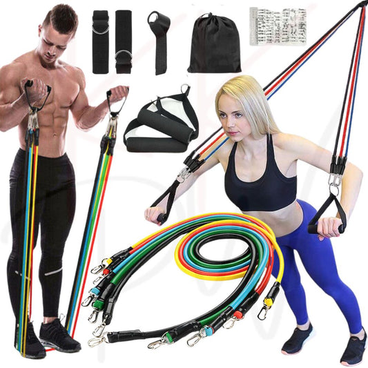 11PCS Latex Yoga Strap Elastic Resistance Bands Exercise Home Gym Tube Fitness