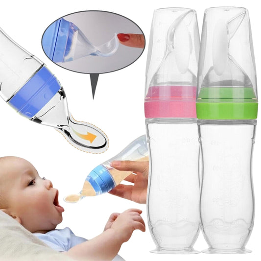 120ml Baby Spoon Feeder Kids Squeeze Feeding Bottle Silicone Food Rice Cereal Milk