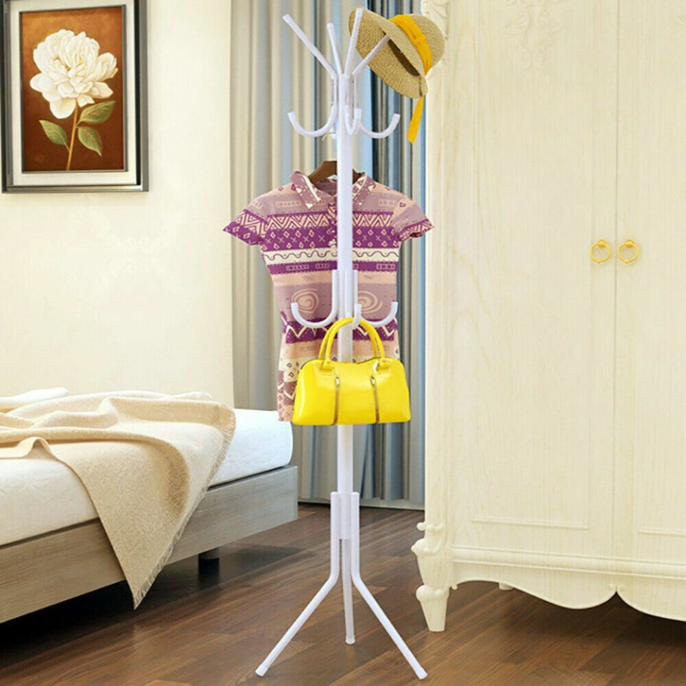 12 Hook 3-Tier Cloth Hanger Metal Tree Stand Hat Clothes Rack Style Storage