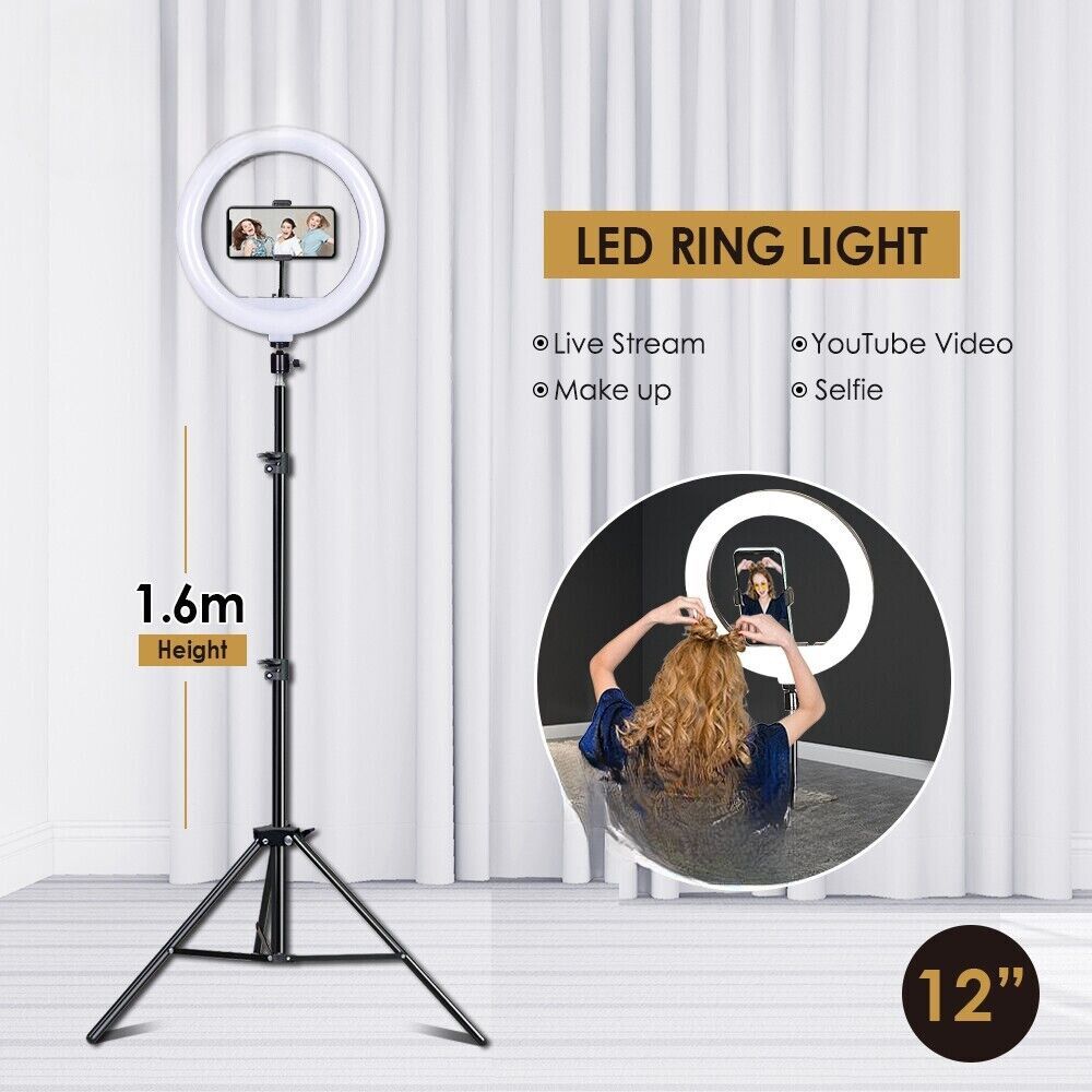 12" LED Ring Light Dimmable Lighting Phone Selfie Tripod Kit Makeup Live Lamp