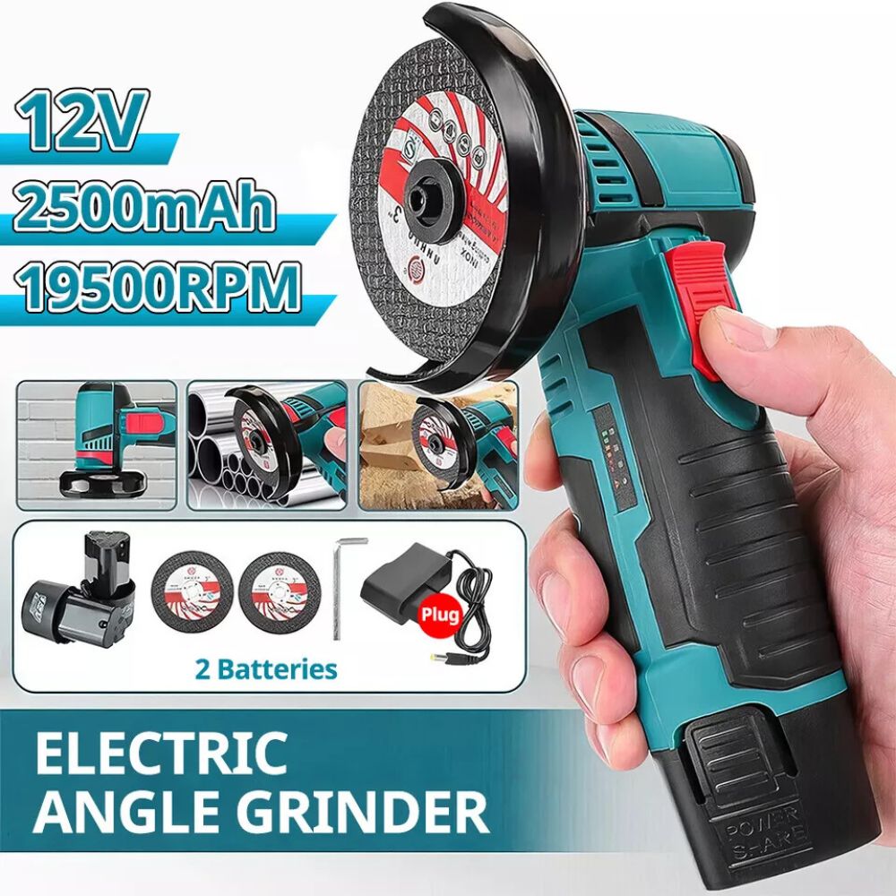 12V Mini Cordless Angle Grinder Brushless Cutting Tool W/ 2 Battery & Charger