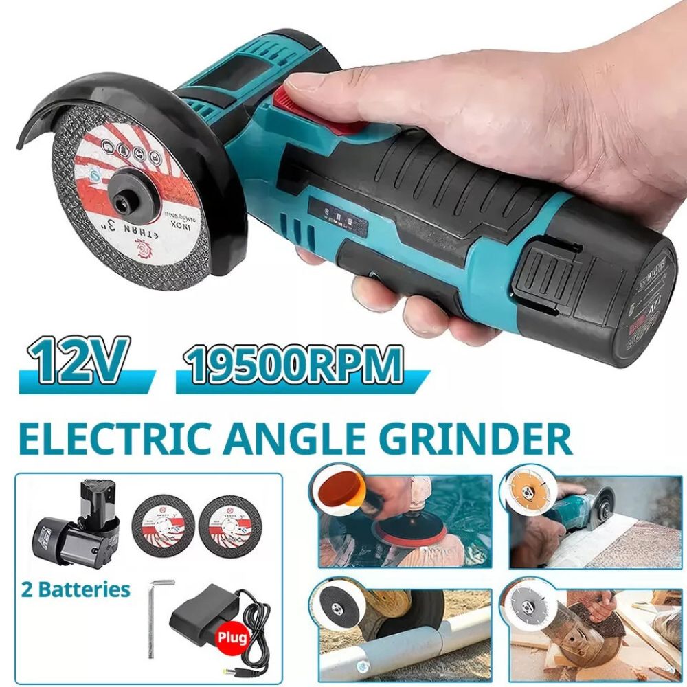 12V Mini Cordless Angle Grinder Brushless Cutting Tool W/ 2 Battery & Charger