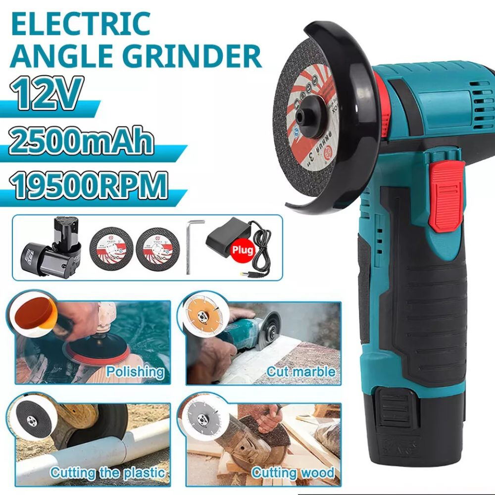 12V Mini Cordless Angle Grinder Brushless Cutting Tool W/ 2 Battery & Charger