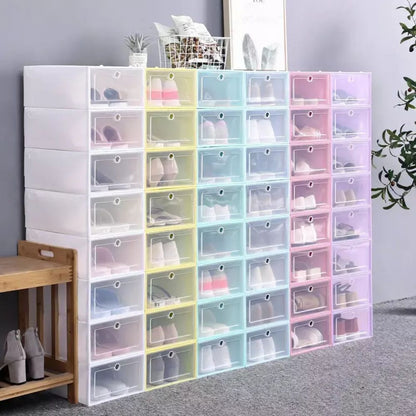 12pcs Foldable Clear Shoe Box Stackable Plastic Storage Case Organiser Rack