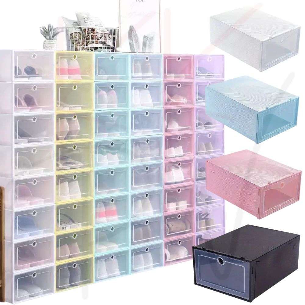 12pcs Foldable Clear Shoe Box Stackable Plastic Storage Case Organiser Rack