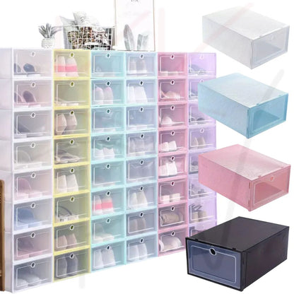 12pcs Foldable Clear Shoe Box Stackable Plastic Storage Case Organiser Rack