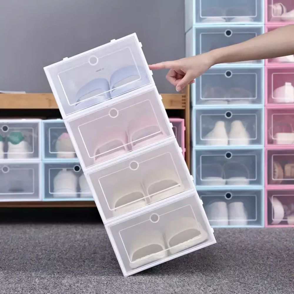 12pcs Foldable Clear Shoe Box Stackable Plastic Storage Case Organiser Rack