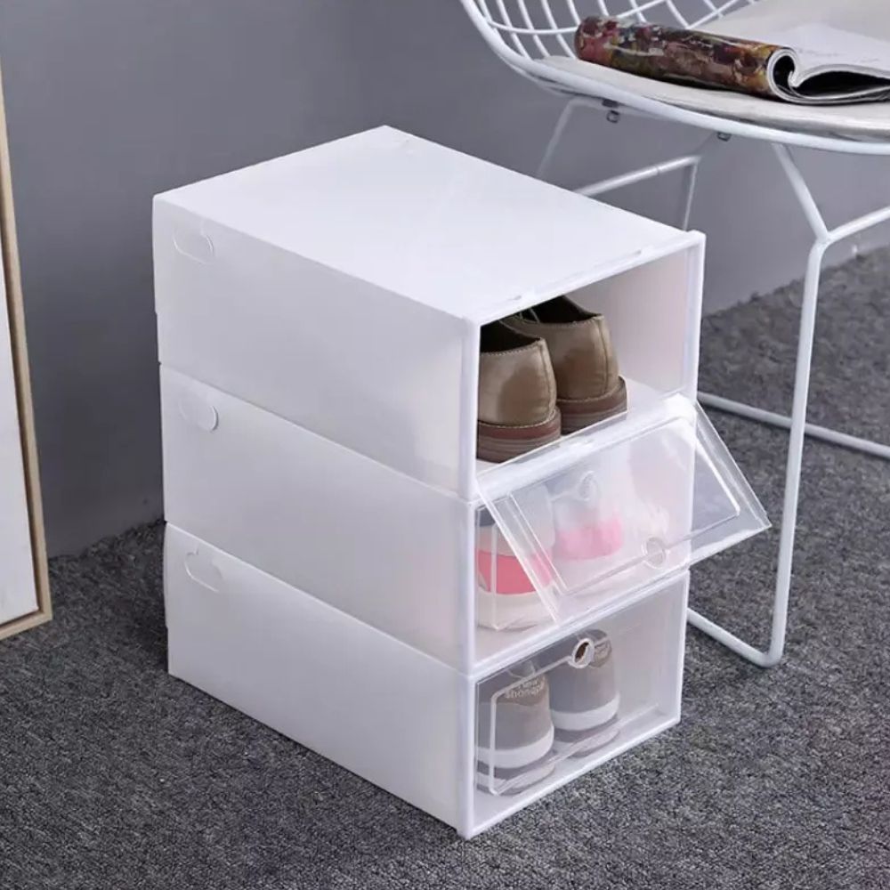 12pcs Foldable Clear Shoe Box Stackable Plastic Storage Case Organiser Rack