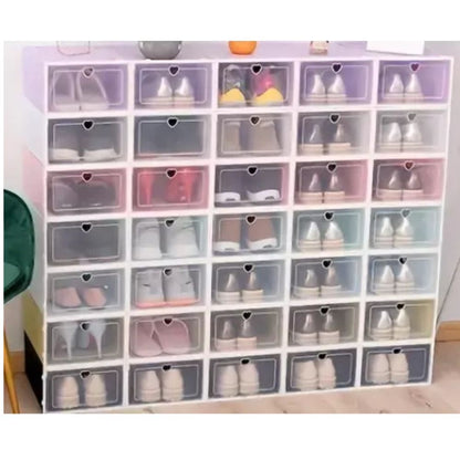 12pcs Foldable Clear Shoe Box Stackable Plastic Storage Case Organiser Rack