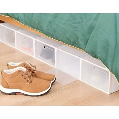 12pcs Foldable Clear Shoe Box Stackable Plastic Storage Case Organiser Rack