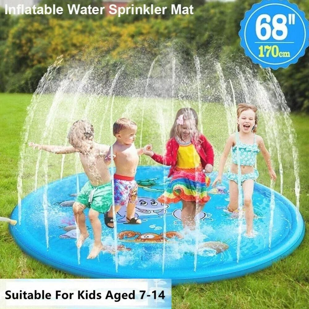 170CM Kids Inflatable Pool Sprinkler Water Mat Splash Spray Play Pad Toy