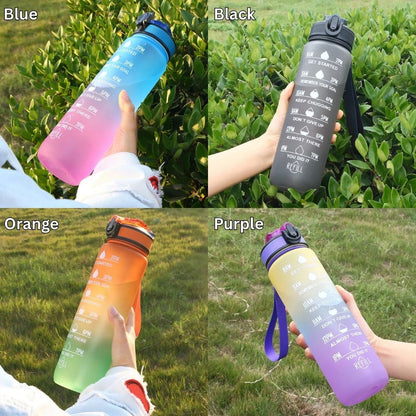 1L Water Bottle Flask Motivational Drink With Time Markings BPA Free Sport Gym