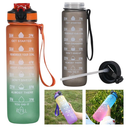 1L Water Bottle Flask Motivational Drink With Time Markings BPA Free Sport Gym