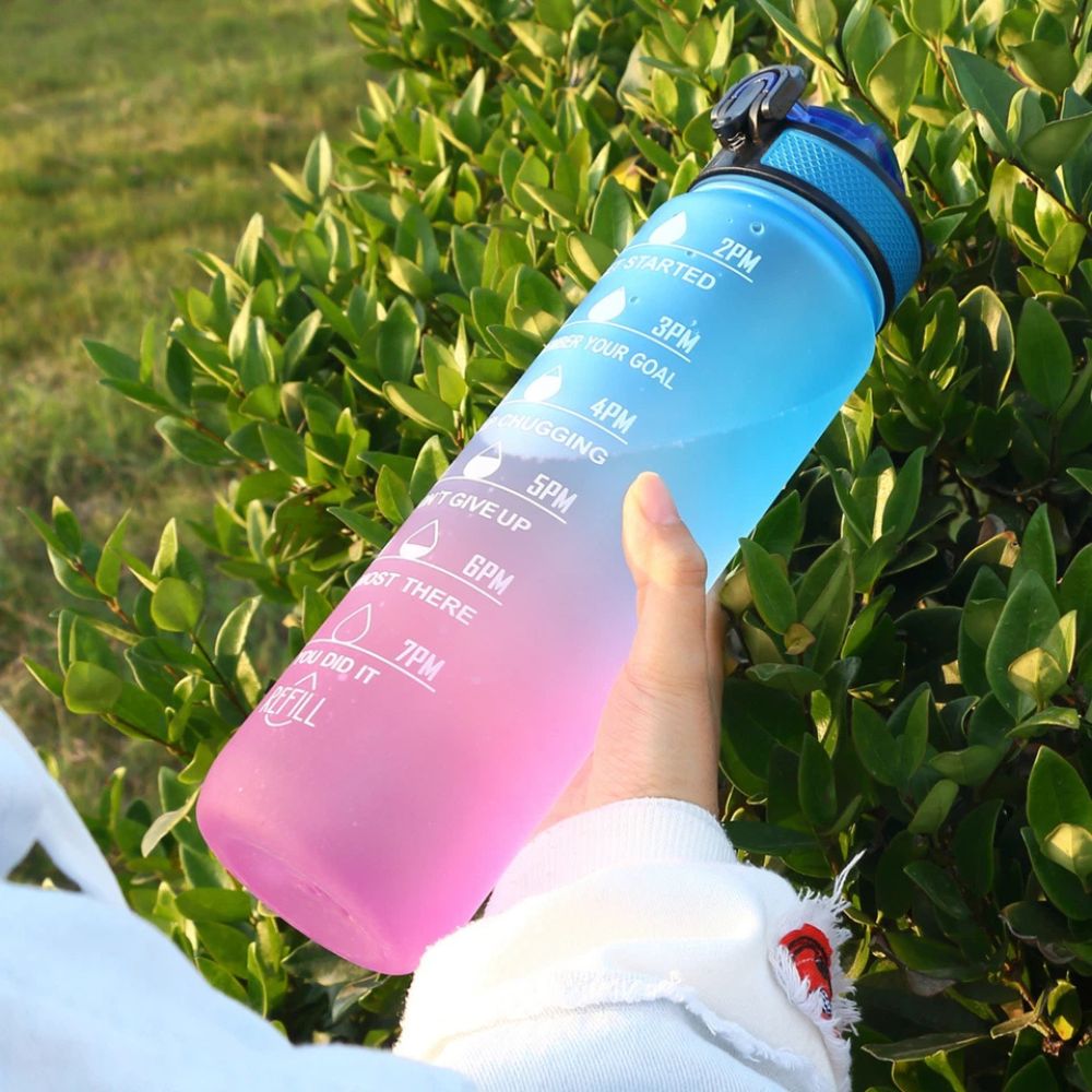 1L Water Bottle Flask Motivational Drink With Time Markings BPA Free Sport Gym