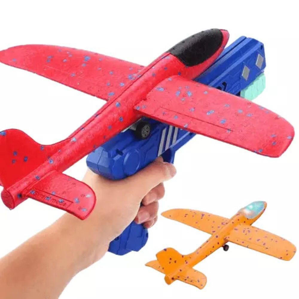 2-in-1 Foam Plane Launcher Gun Toy Catapult Airplane Outdoor Play for Kids