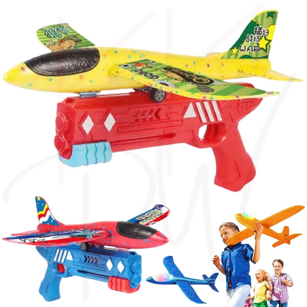 2-in-1 Foam Plane Launcher Gun Toy Catapult Airplane Outdoor Play for Kids