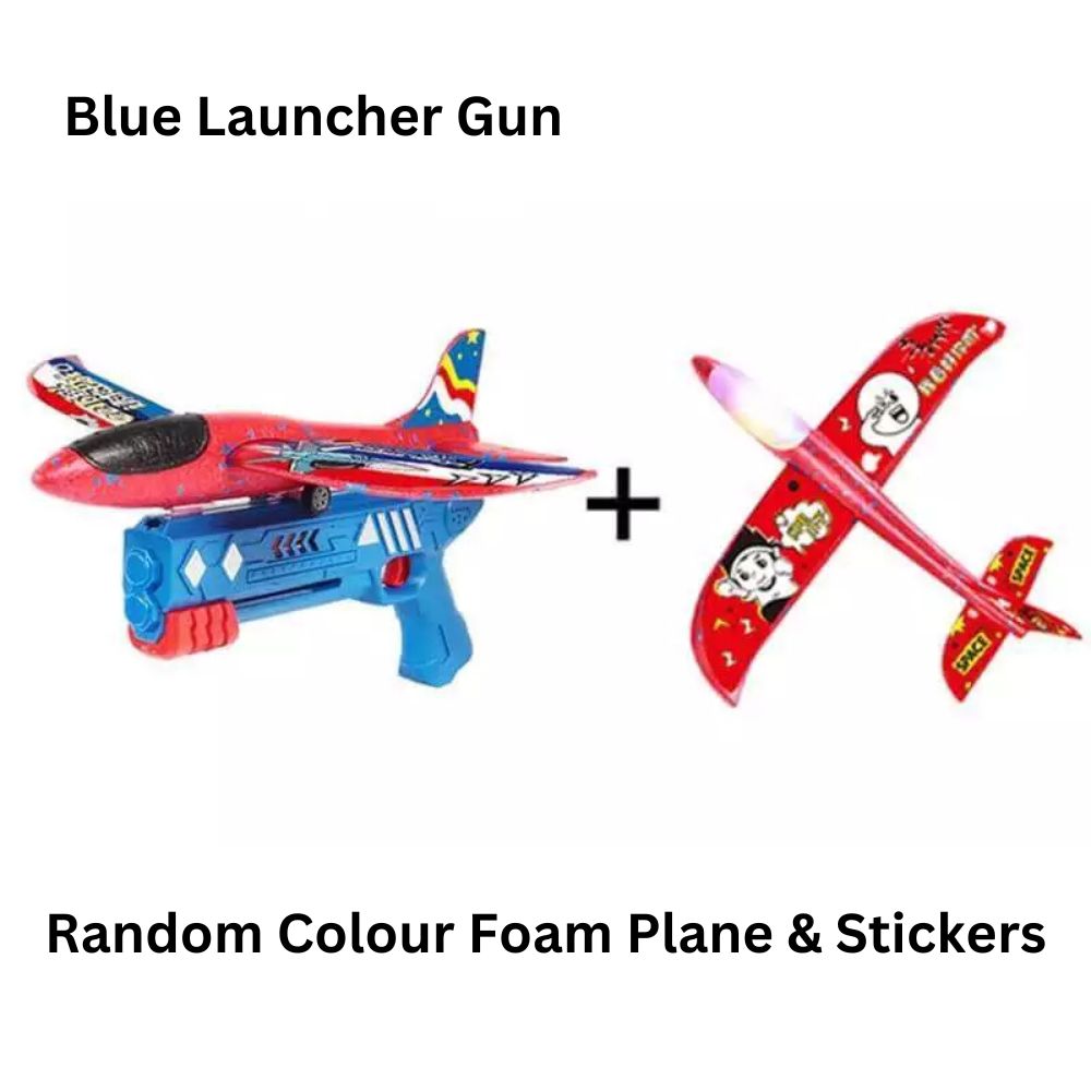 2-in-1 Foam Plane Launcher Gun Toy Catapult Airplane Outdoor Play for Kids