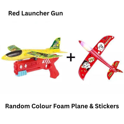 2-in-1 Foam Plane Launcher Gun Toy Catapult Airplane Outdoor Play for Kids