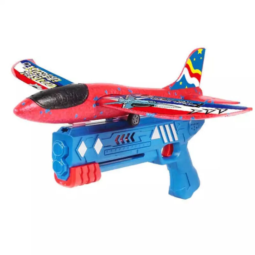 2-in-1 Foam Plane Launcher Gun Toy Catapult Airplane Outdoor Play for Kids