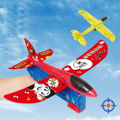 2-in-1 Foam Plane Launcher Gun Toy Catapult Airplane Outdoor Play for Kids