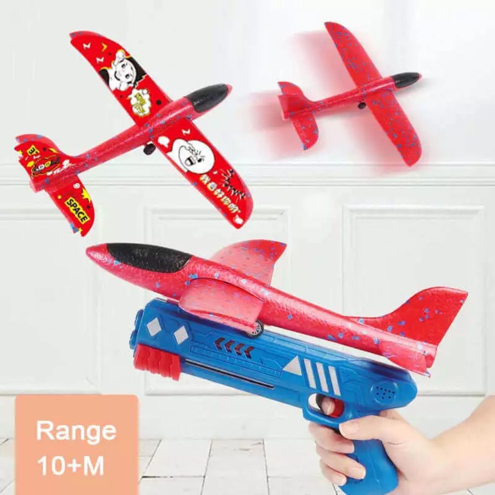 2-in-1 Foam Plane Launcher Gun Toy Catapult Airplane Outdoor Play for Kids