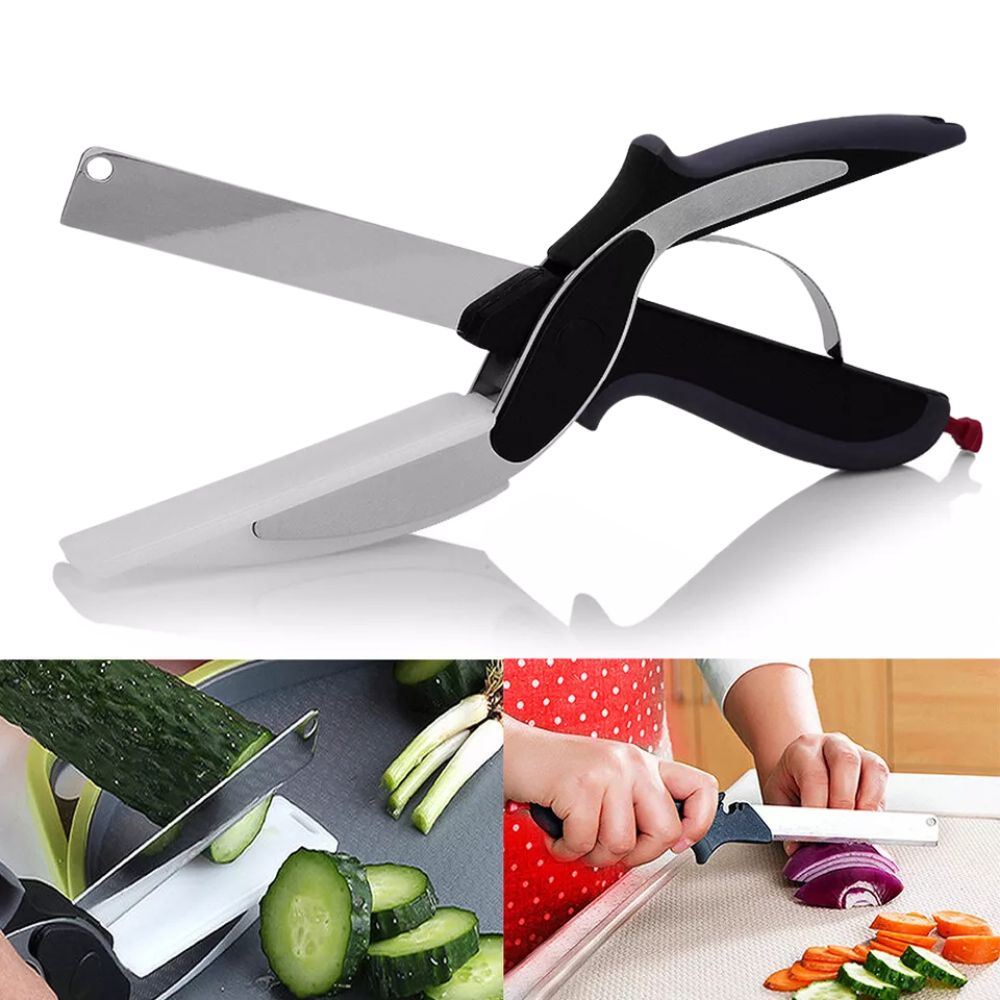 2-in-1 Knife Cutting Board Scissors Trendy Clever Crazy Tool Food Chopper