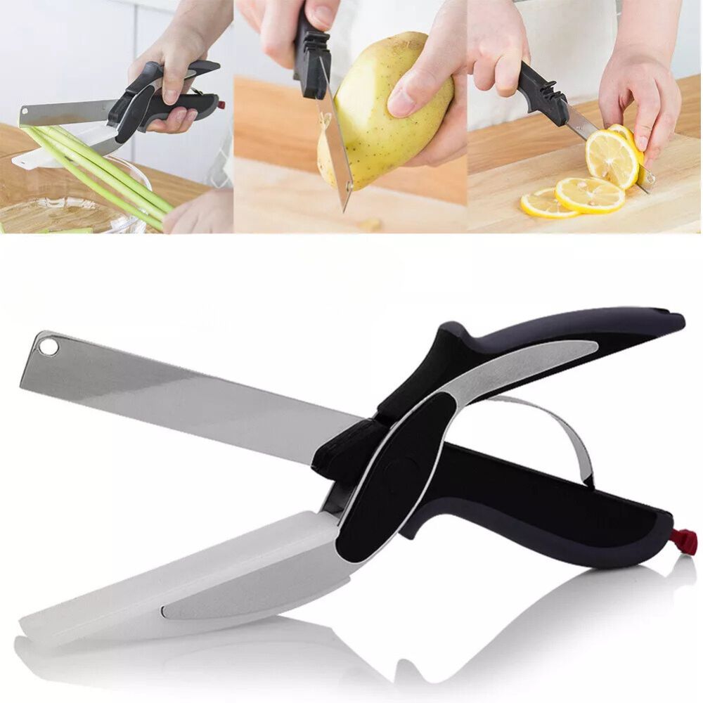 2-in-1 Knife Cutting Board Scissors Trendy Clever Crazy Tool Food Chopper