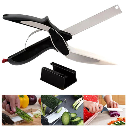 2-in-1 Knife Cutting Board Scissors Trendy Clever Crazy Tool Food Chopper