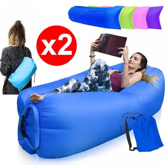 2X Fast Inflatable Lazy Lounge Camping Air Bag Beach Sleeping Sofa Bed hangout