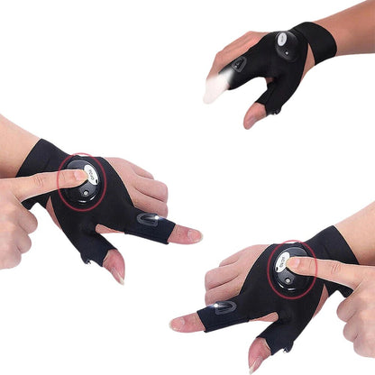 2X Outdoor Finger Glove w/ LED Light Flashlight Gloves Gear Rescue Night Fishing