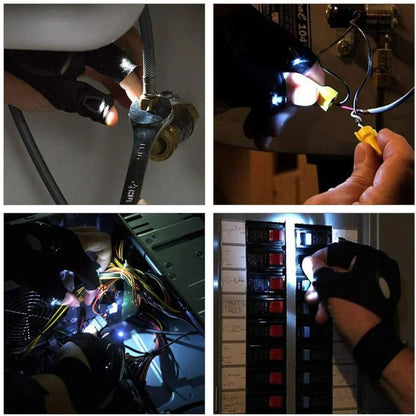 2X Outdoor Finger Glove w/ LED Light Flashlight Gloves Gear Rescue Night Fishing