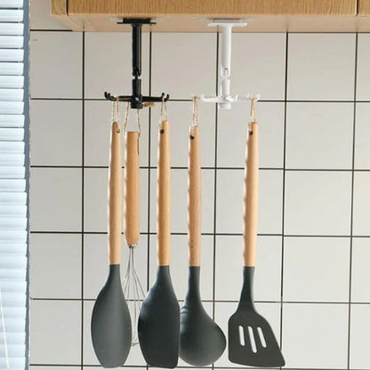 360°6 Hook Rack Holder Under Shelf Kitchen Utensil Organiser Wall Hook Hanging