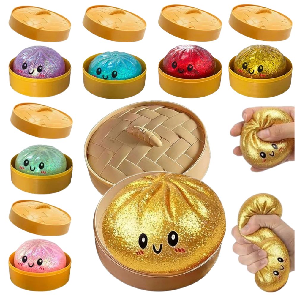 Glitter dumpling squishy toys in assorted character designs