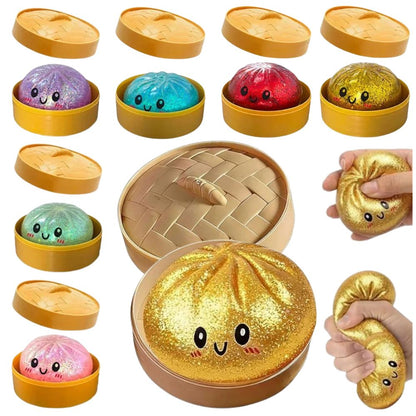 Glitter dumpling squishy toys in assorted character designs