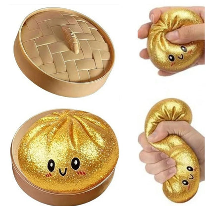 Glitter-filled dumpling squishy showing sparkle effect