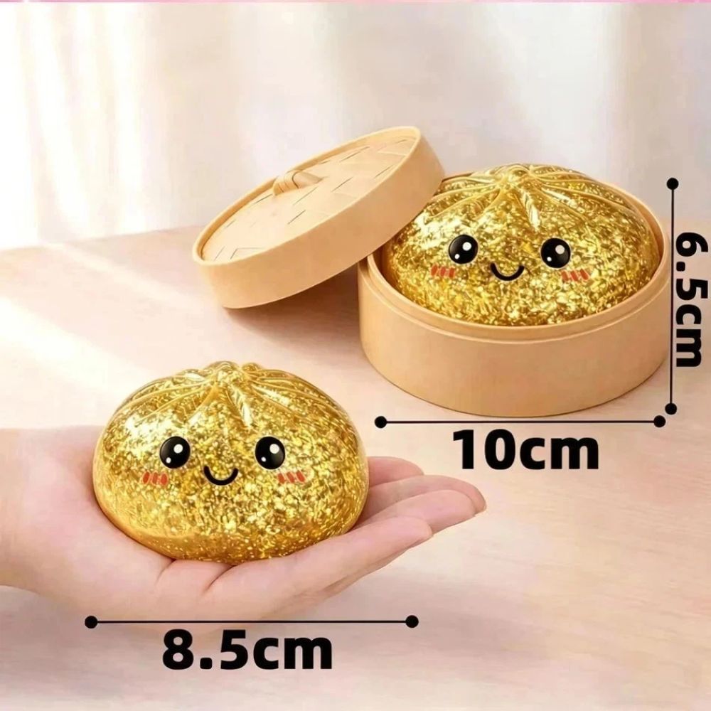 Six assorted glitter dumpling squishy designs