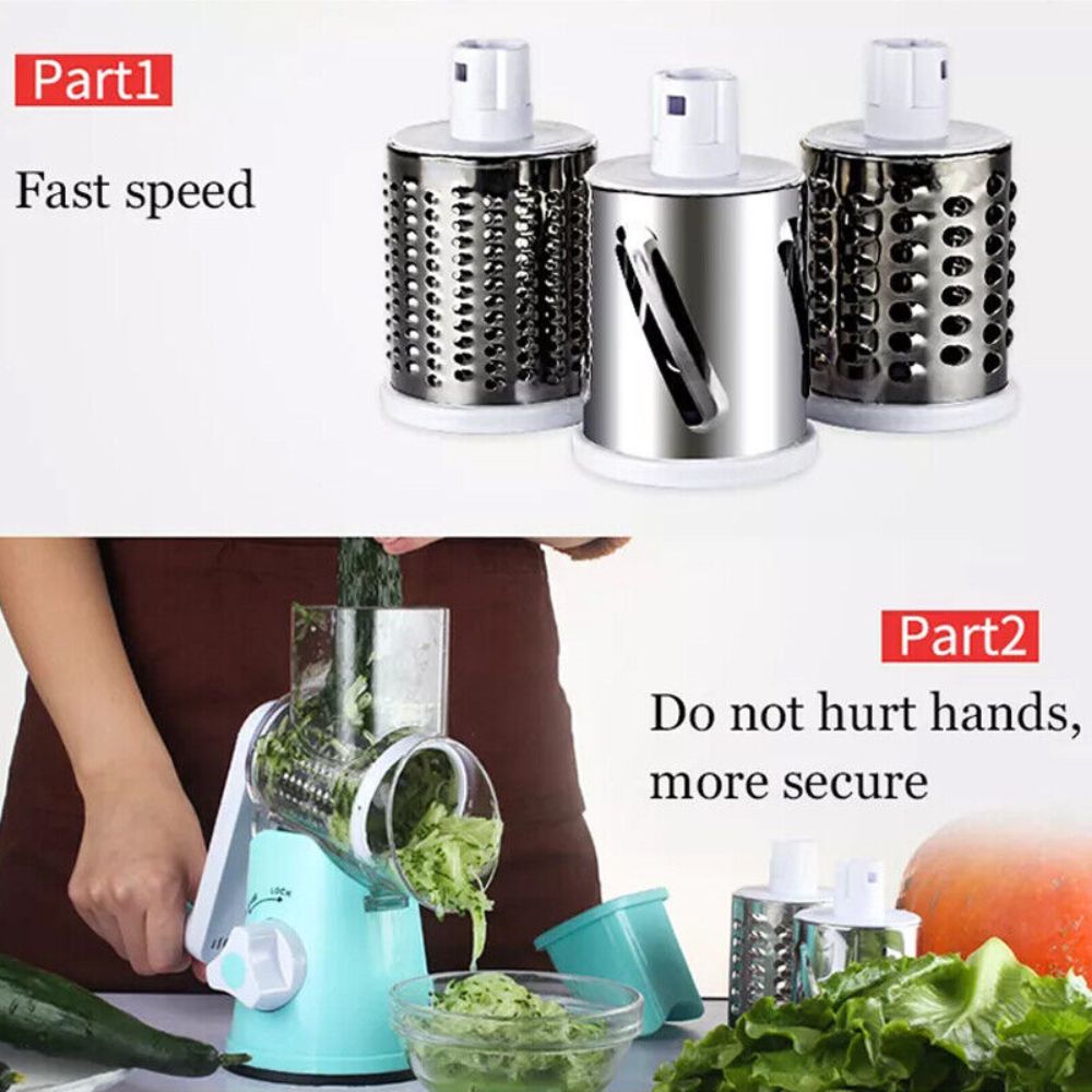 3 in 1 Vegetable Fruit Slicer Kitchen Chopper Cutter Shredder Food Manual Rotary Grater