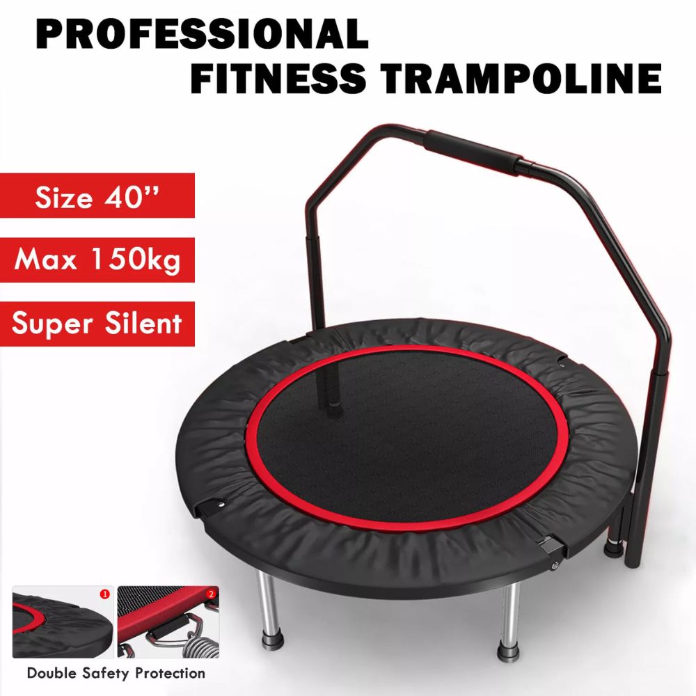 40” Fitness Trampoline Gym Rebounder Exercise Arch Handrail Jogger Home Cardio