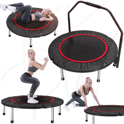 40” Fitness Trampoline Gym Rebounder Exercise Arch Handrail Jogger Home Cardio