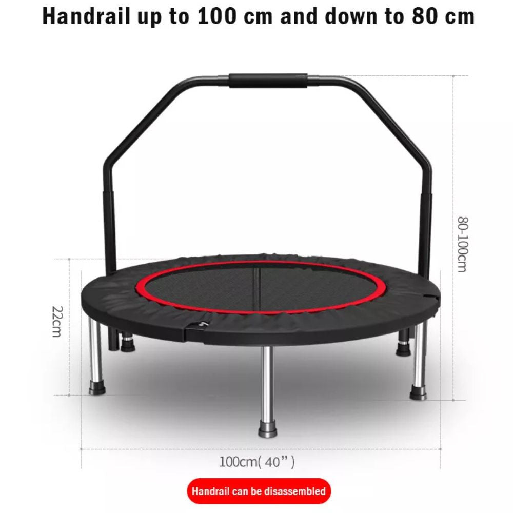 40” Fitness Trampoline Gym Rebounder Exercise Arch Handrail Jogger Home Cardio